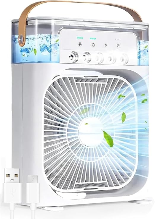 3-in-1 Portable Air Cooler Fan – LED Night Light, Humidifier & USB-Powered Mini AC