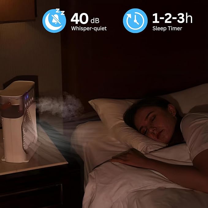 3-in-1 Portable Air Cooler Fan – LED Night Light, Humidifier & USB-Powered Mini AC