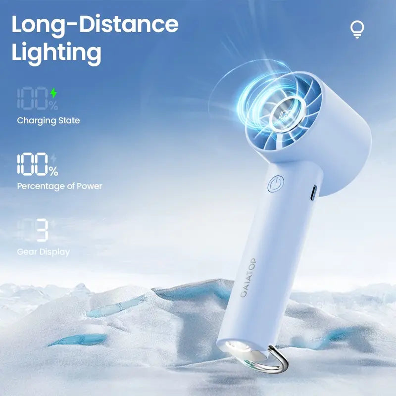 LEDディスプレイと懐中電灯を備えたGaiatopポータブルミニファン - 3速、USB充電式、ハンドヘルド&デスクトップ冷却