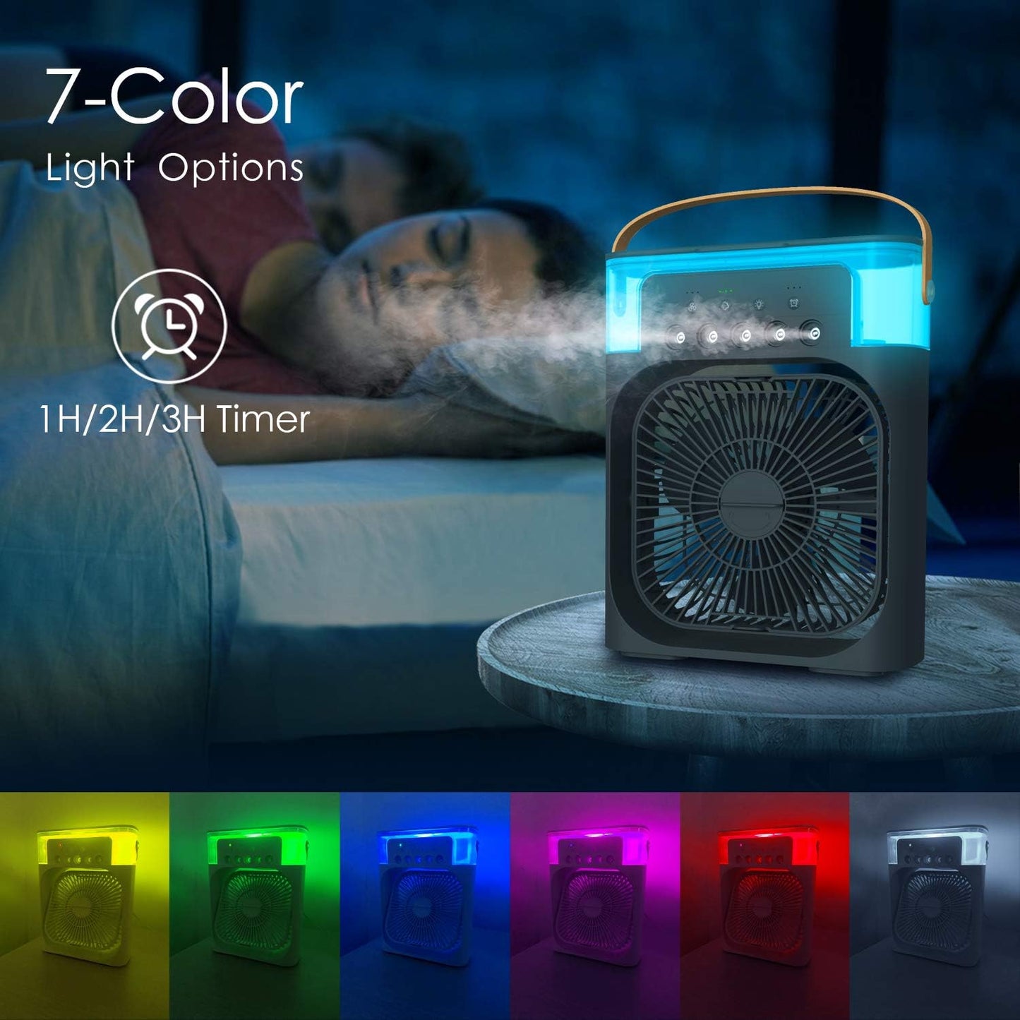 3-in-1 Portable Air Cooler Fan – LED Night Light, Humidifier & USB-Powered Mini AC