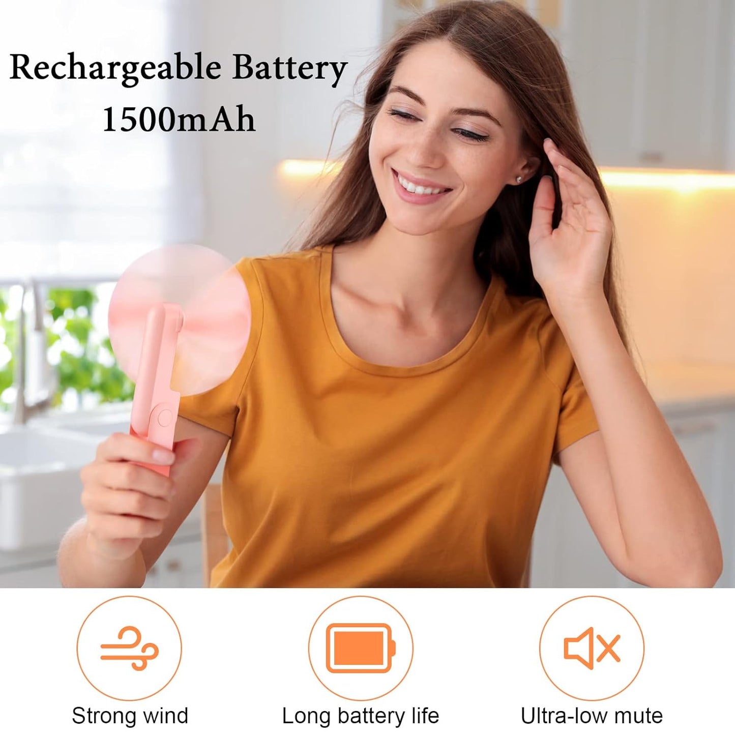 lunvail™ポータブルミニUSB充電式ハンドヘルドファン - 3速、折りたたみ式、旅行準備