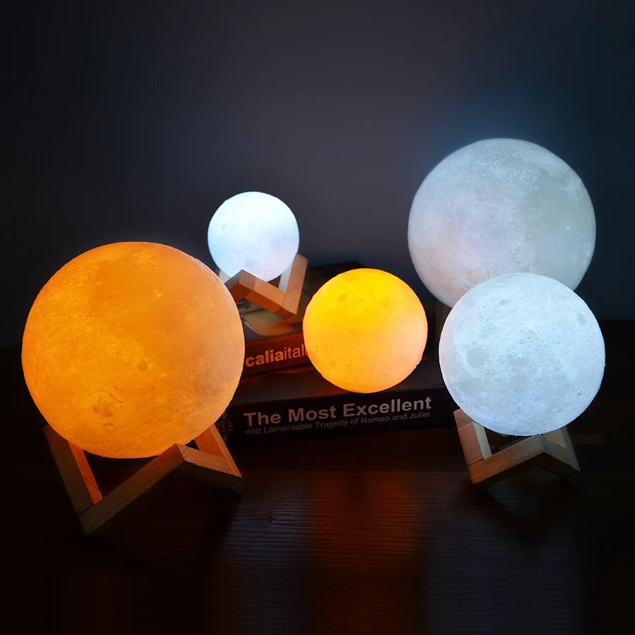 ミニムーンナイトライト - 3DプリントLEDランプ(タッチ&充電式) - 寝室、ギフト、キッズルームの16色の輝き