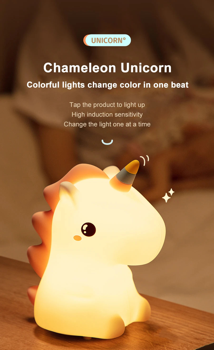 🦄 ضوء ليلي LED من السيليكون على شكل وحيد القرن