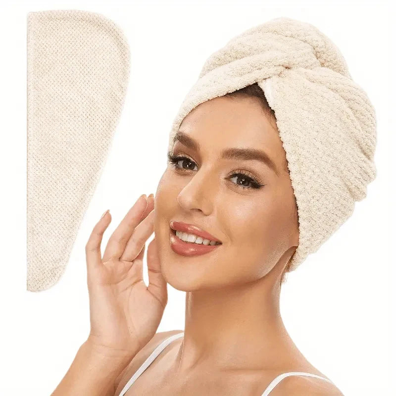 Lunvail™ソリッドカラーヘアタオルラップ - 高速乾燥と縮れ制御用の超吸収性テクスチャーキャップ