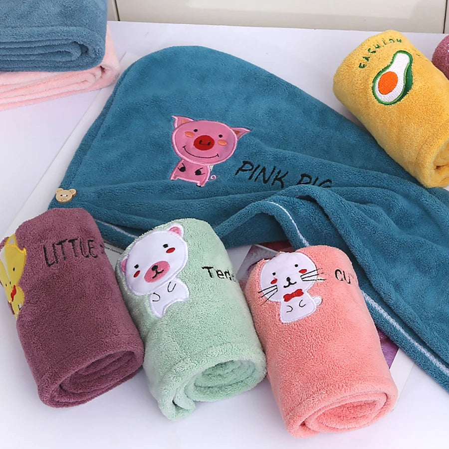 Lunvail™刺繍コーラルフリースヘアドライキャップ - 女性用の超吸収性クイックドライタオル