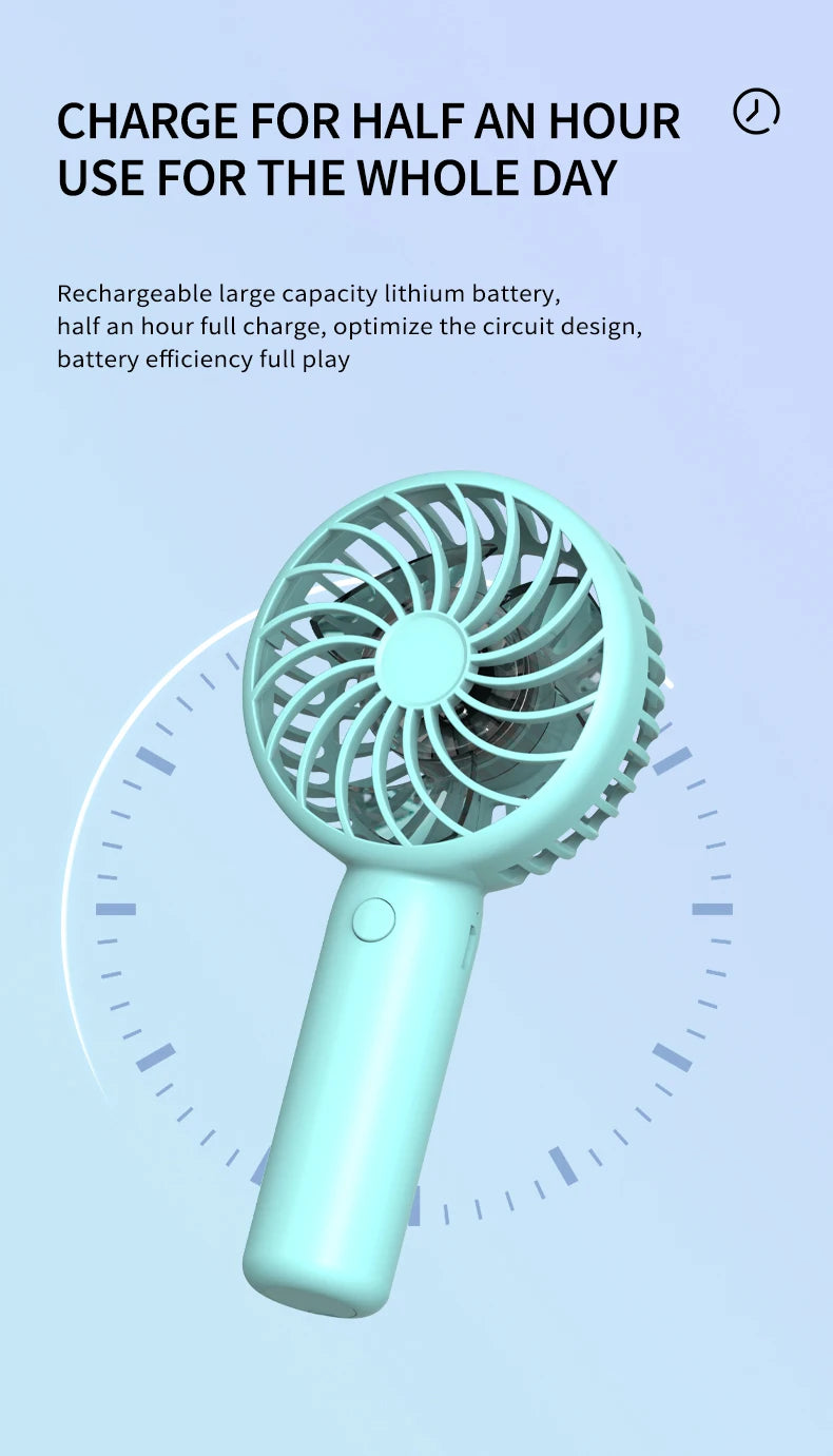 Mini přenosný ruční ventilátor - USB dobíjecí a tichý společník chlazení