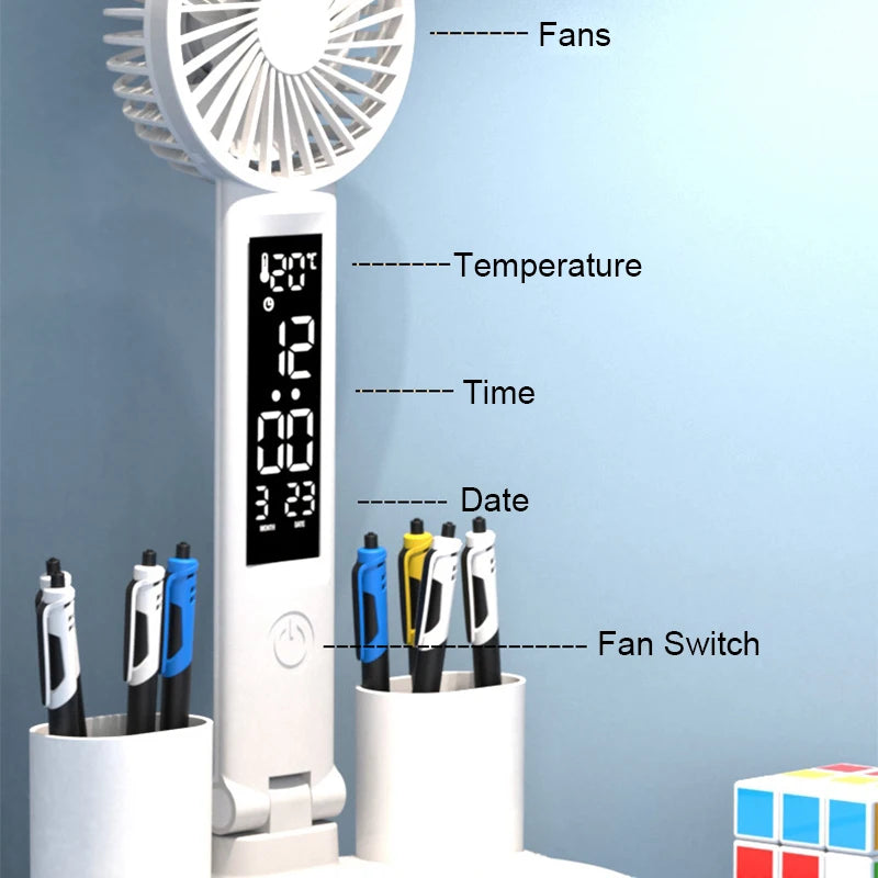 Nabíjateľná stolová lampa na štúdium, stolové svetlo LED svetlo LED svetlo LED s ventilátorom, LED hodinové čítanie lampy
