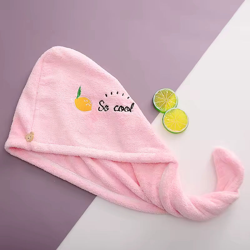 Lunvail™刺繍コーラルフリースヘアドライキャップ - 女性用の超吸収性クイックドライタオル