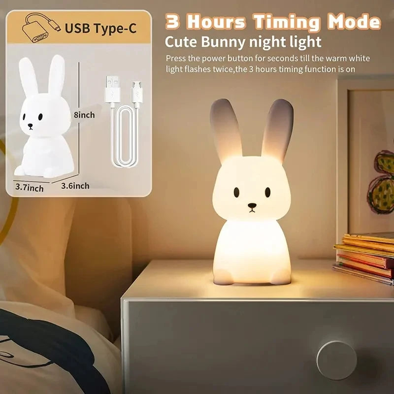 GlowBunny ™ Touch Night Light - Soft Silicone Rabbit Lamp se 7 barvami a časovač pro děti a dětské pokoje