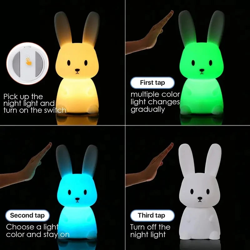 GlowBunny ™ Touch Night Light - Soft Silicone Rabbit Lamp se 7 barvami a časovač pro děti a dětské pokoje