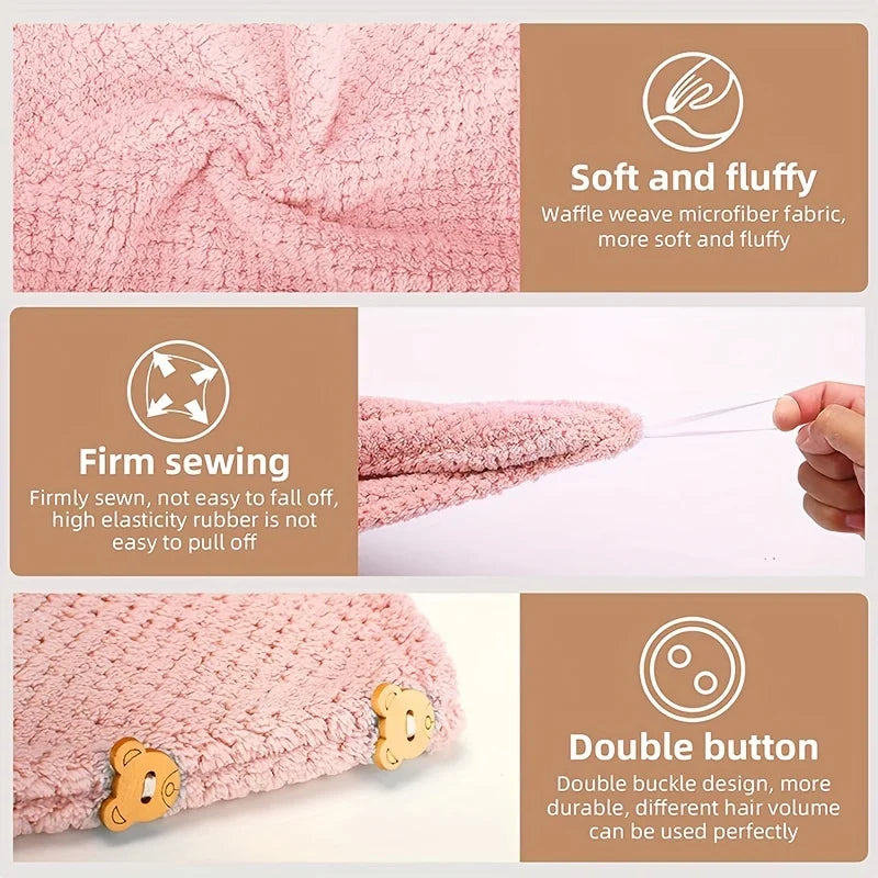 Lunvail™ソリッドカラーヘアタオルラップ - 高速乾燥と縮れ制御用の超吸収性テクスチャーキャップ