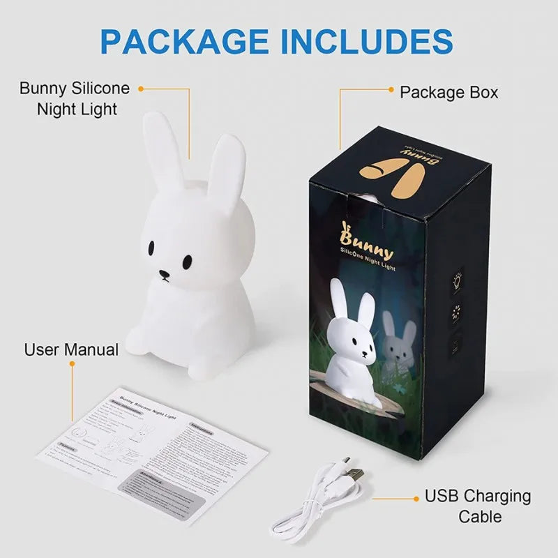 GlowBunny ™ Touch Night Light - Soft Silicone Rabbit Lamp se 7 barvami a časovač pro děti a dětské pokoje