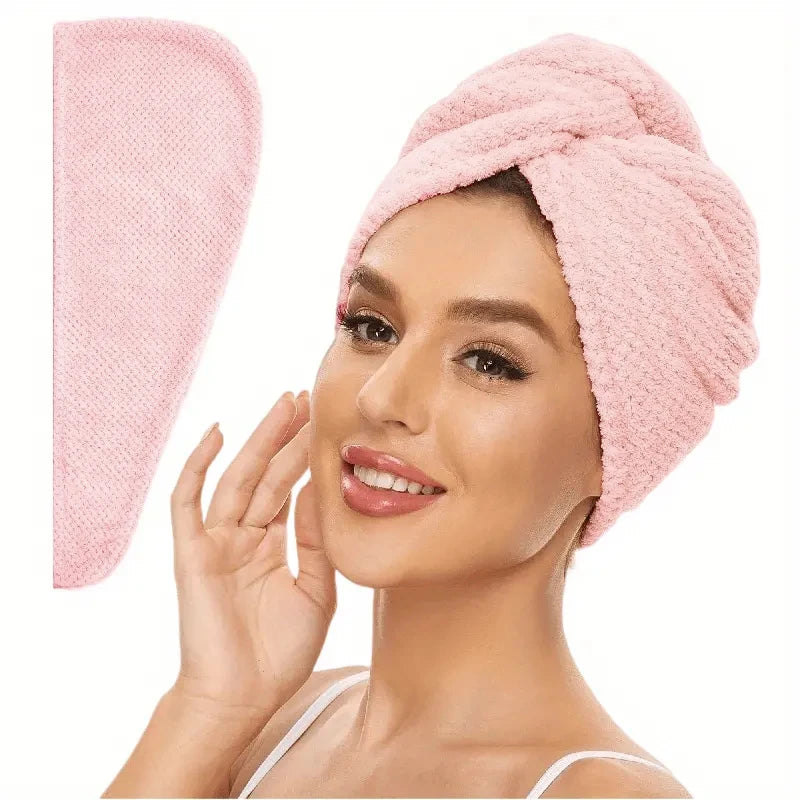 Lunvail™ソリッドカラーヘアタオルラップ - 高速乾燥と縮れ制御用の超吸収性テクスチャーキャップ