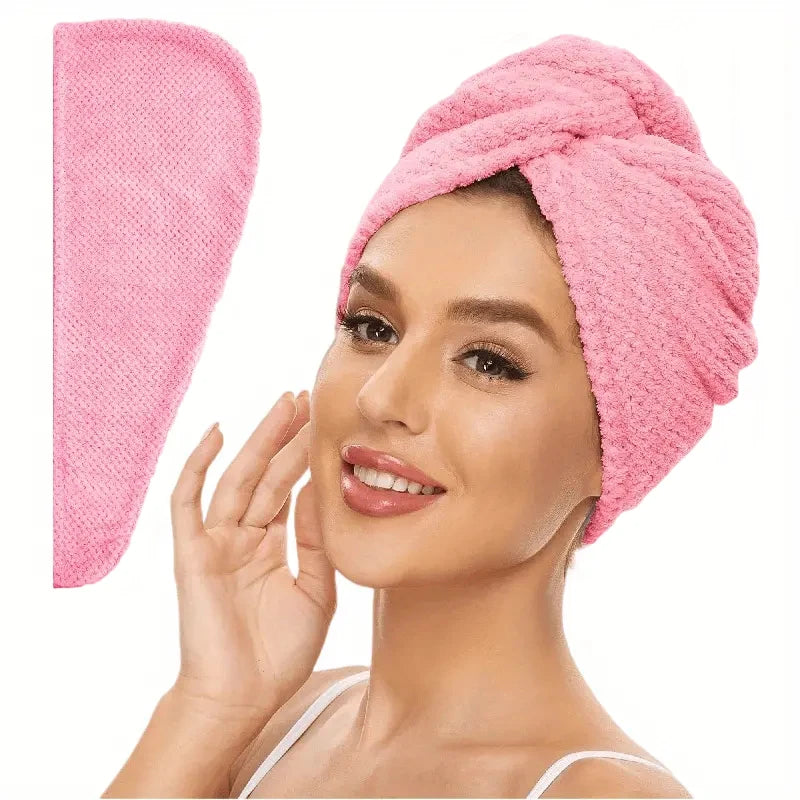 Lunvail™ソリッドカラーヘアタオルラップ - 高速乾燥と縮れ制御用の超吸収性テクスチャーキャップ