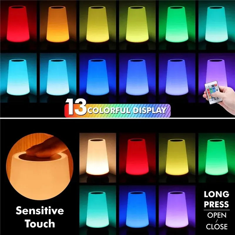 Nočné svetlo meniace farbu RGB-13 farieb, diaľkové + dotykové ovládanie, nabíjateľné USB, stlmiteľná nočná lampa