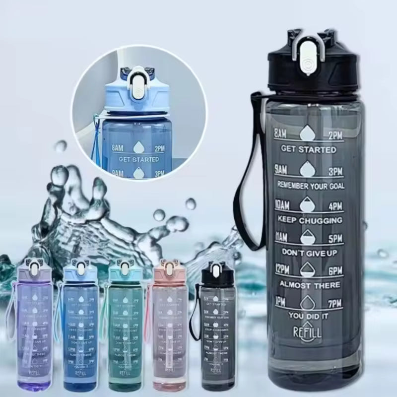 Lunvail™800mlスポーツウォーターボトル - フィットネス、旅行、毎日の水分補給のための時間マーキング付きの漏れ防止BPAフリーボトル