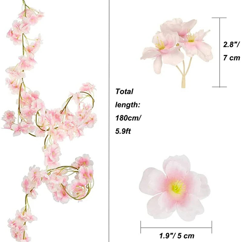 <tc>Lunvail</tc> ™ 180 cm Umělená sakura květinová réva - hedvábný cherry květy věnec pro domov, svatební a párty dekor