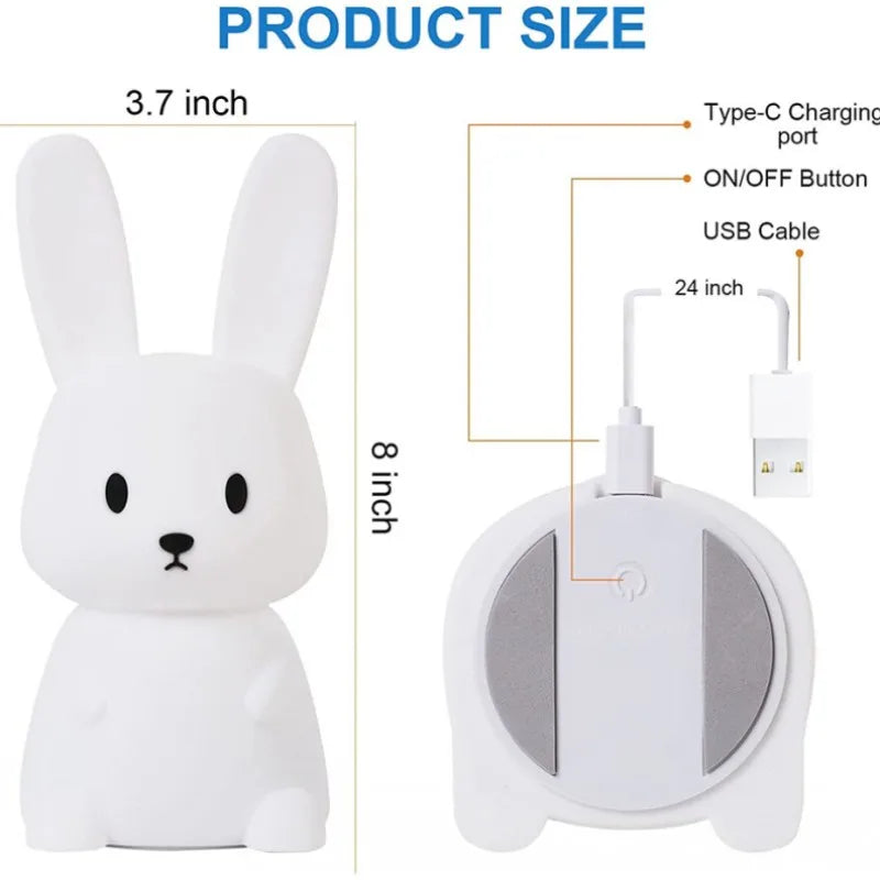 GlowBunny ™ Touch Night Light - Soft Silicone Rabbit Lamp se 7 barvami a časovač pro děti a dětské pokoje