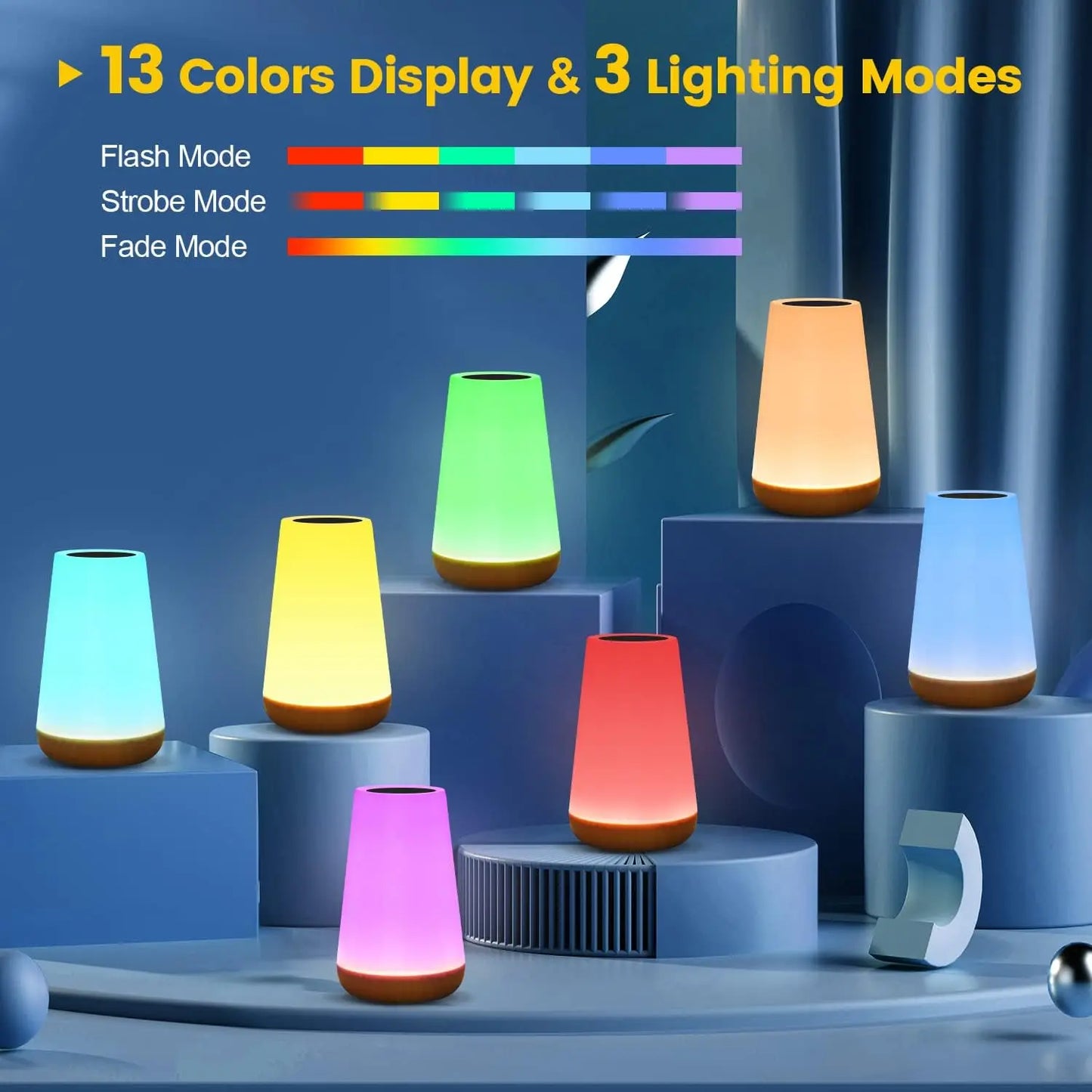 Nočné svetlo meniace farbu RGB-13 farieb, diaľkové + dotykové ovládanie, nabíjateľné USB, stlmiteľná nočná lampa