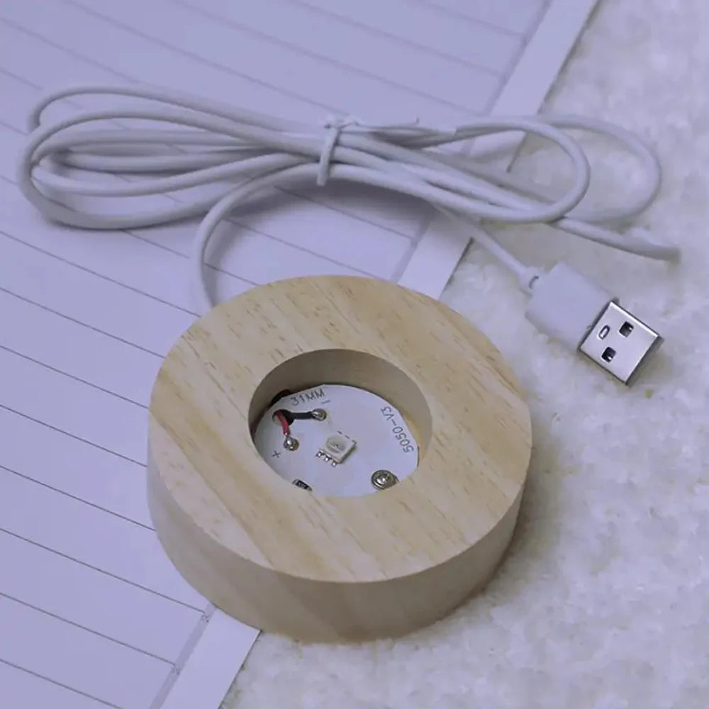 3D laserová krystalová koule noční světlo - USB LED lampa s dřevěnou základnou