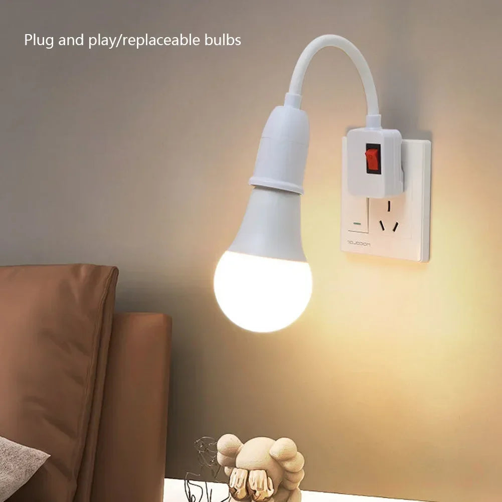 E27 Plug-in LED svetlo LED s prepínačom-360 ° držiak na rotujúcu žiarovku pre použitie na stene a výstupe | EÚ/US Plug