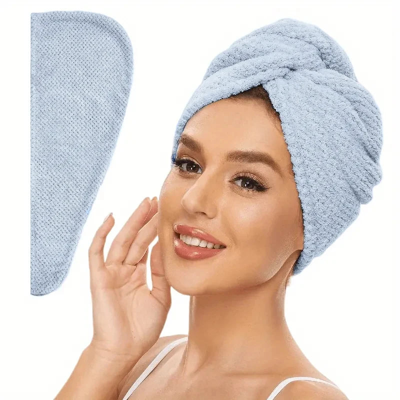 Lunvail™ソリッドカラーヘアタオルラップ - 高速乾燥と縮れ制御用の超吸収性テクスチャーキャップ