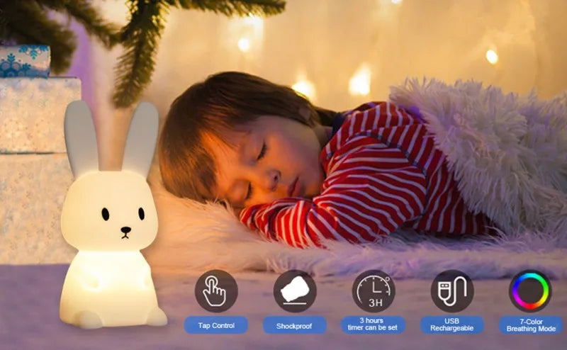 GlowBunny ™ Touch Night Light - Soft Silicone Rabbit Lamp se 7 barvami a časovač pro děti a dětské pokoje