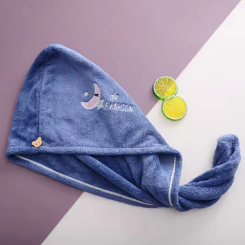 Lunvail™刺繍コーラルフリースヘアドライキャップ - 女性用の超吸収性クイックドライタオル