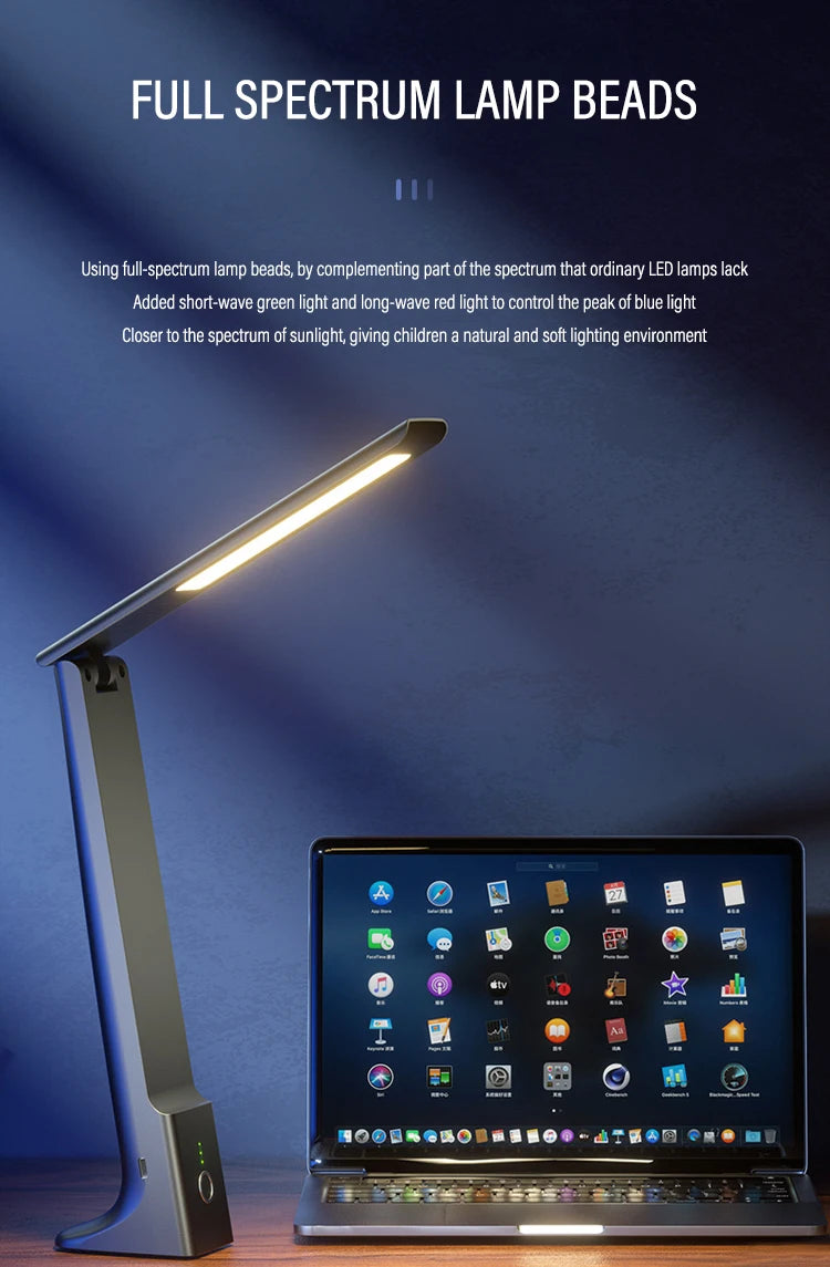 Skládací LED stolní lampa-USB dobíjecí dotyková ovládání, ochrana očí, stmívatelné 3-barevné světlo pro studium, kancelář a lůžko