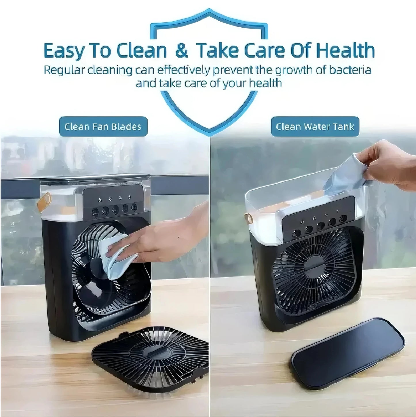 3-in-1 Portable Air Cooler Fan – LED Night Light, Humidifier & USB-Powered Mini AC