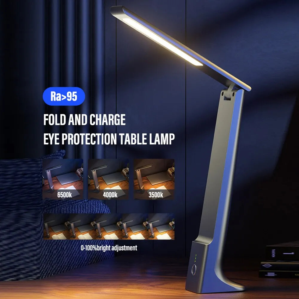 Skládací LED stolní lampa-USB dobíjecí dotyková ovládání, ochrana očí, stmívatelné 3-barevné světlo pro studium, kancelář a lůžko