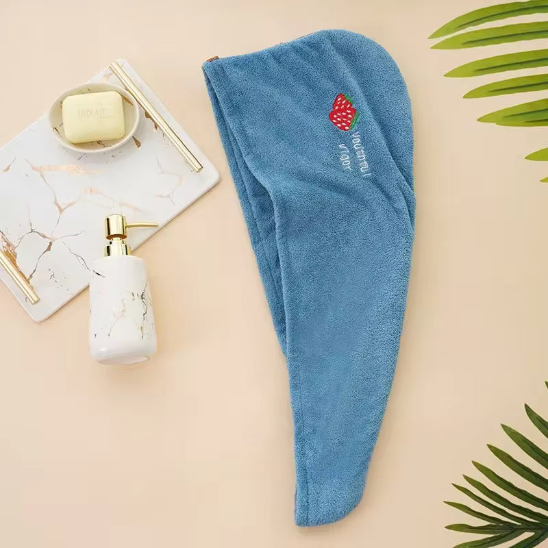 Lunvail™刺繍コーラルフリースヘアドライキャップ - 女性用の超吸収性クイックドライタオル