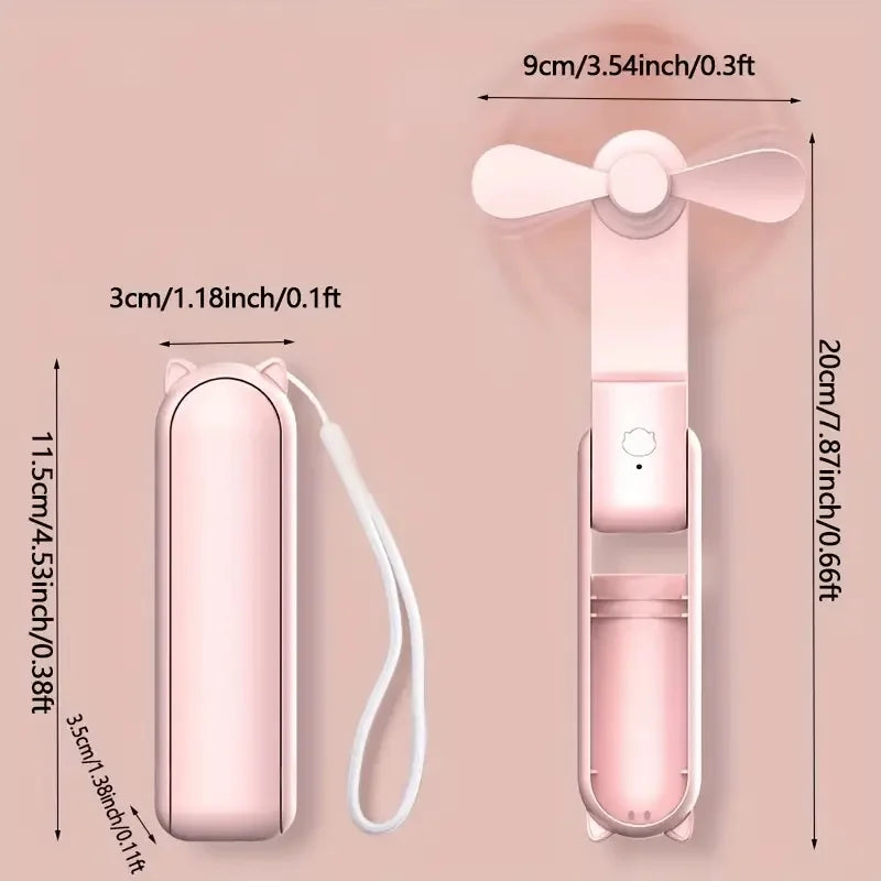 lunvail™ポータブルミニUSB充電式ハンドヘルドファン - 3速、折りたたみ式、旅行準備