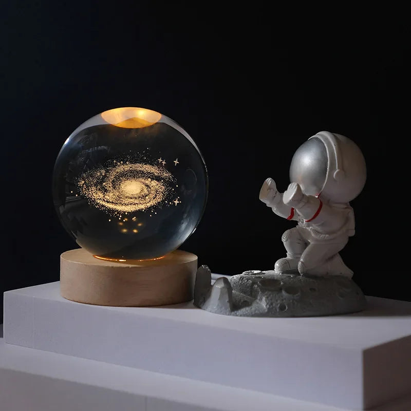 🌌 3DギャラクシークリスタルボールLEDナイトライトUSB充電式|暖かい光|ホームデコレーション&ギフト