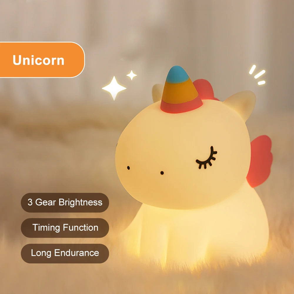🦄 ضوء ليلي LED من السيليكون على شكل وحيد القرن