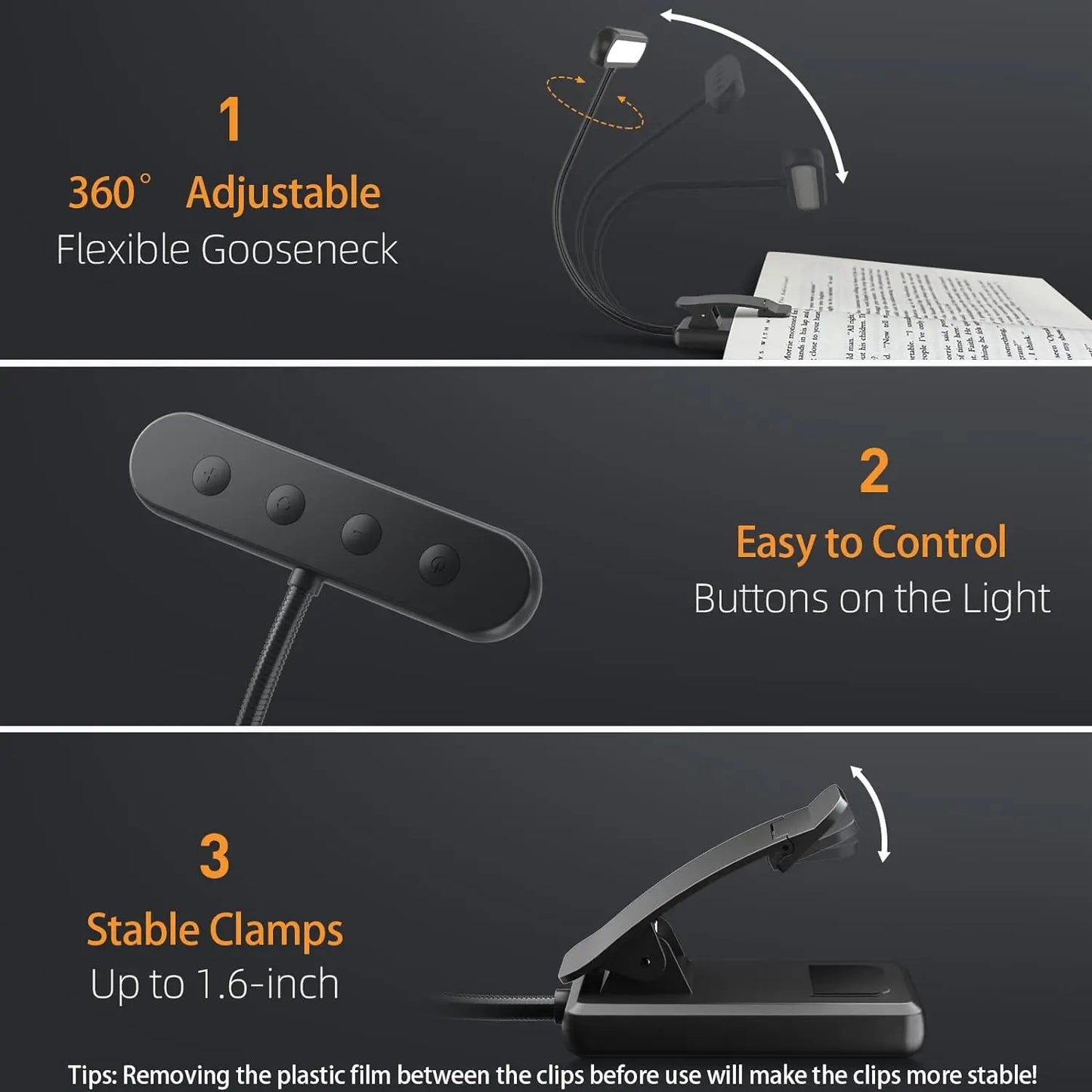 📖 14 LEDs Rechargeable Book Light – Dimmable, Flexible & Portable Reading Lamp