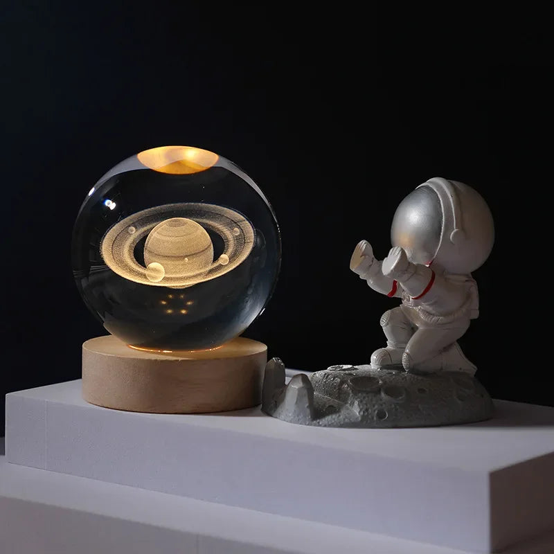 🌌 3DギャラクシークリスタルボールLEDナイトライトUSB充電式|暖かい光|ホームデコレーション&ギフト