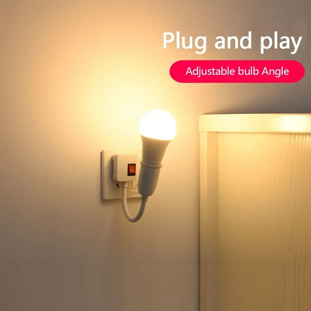 E27 Plug-in LED svetlo LED s prepínačom-360 ° držiak na rotujúcu žiarovku pre použitie na stene a výstupe | EÚ/US Plug