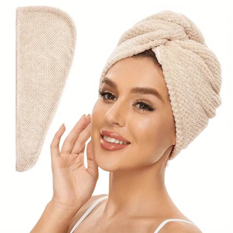 Lunvail™ソリッドカラーヘアタオルラップ - 高速乾燥と縮れ制御用の超吸収性テクスチャーキャップ