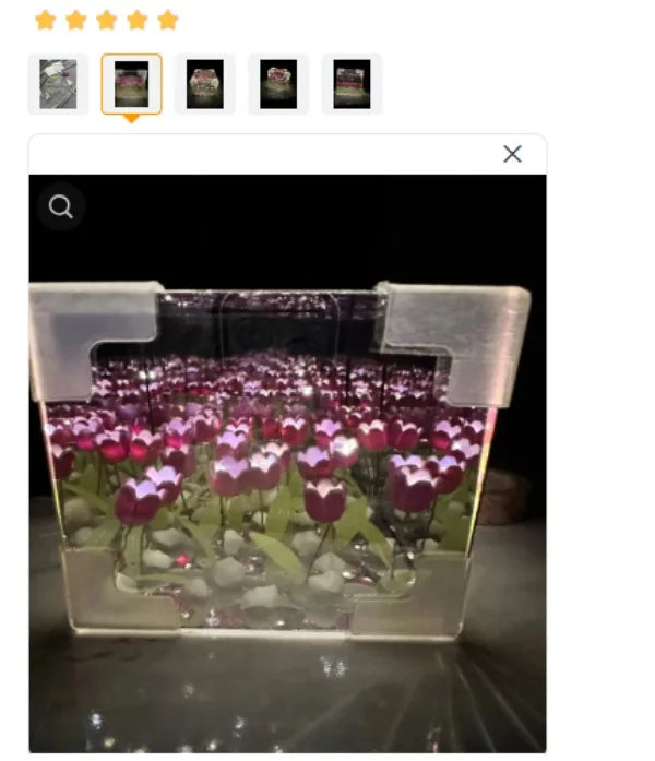 🌷 3D nočné svetlo s kvetom tulipánu v morskej kocke – večná záhrada v žiariacej krištáľovej kocke