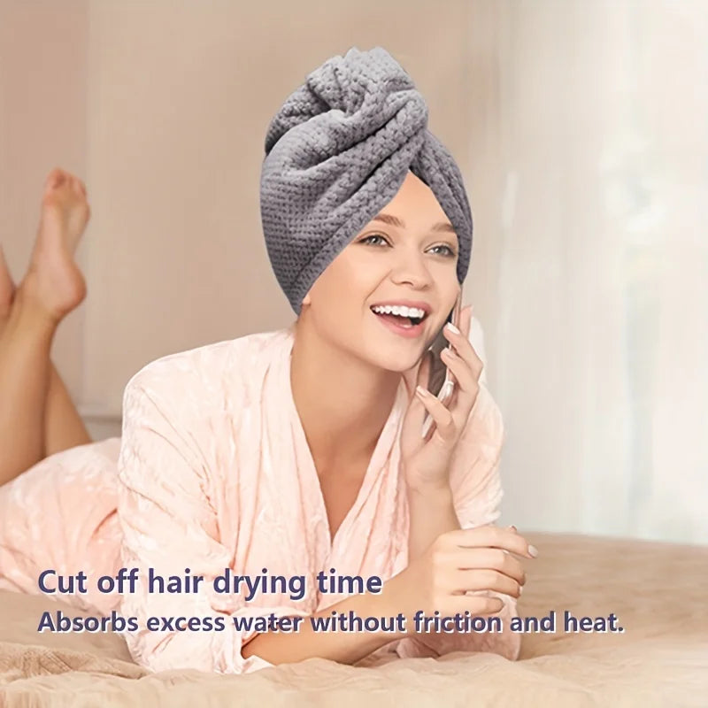 Lunvail™ソリッドカラーヘアタオルラップ - 高速乾燥と縮れ制御用の超吸収性テクスチャーキャップ