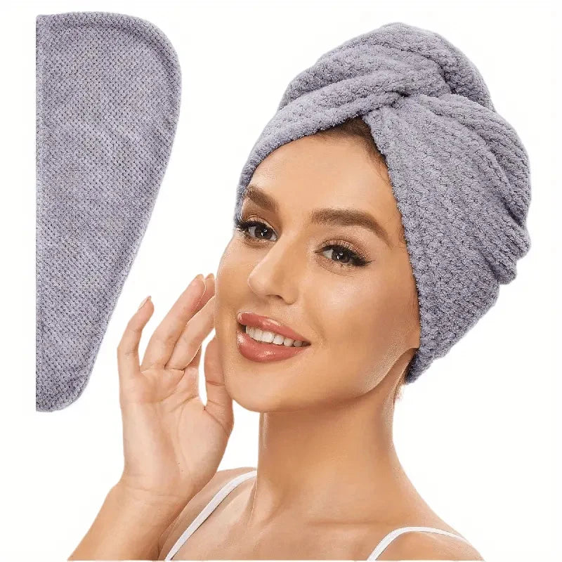 Lunvail™ソリッドカラーヘアタオルラップ - 高速乾燥と縮れ制御用の超吸収性テクスチャーキャップ