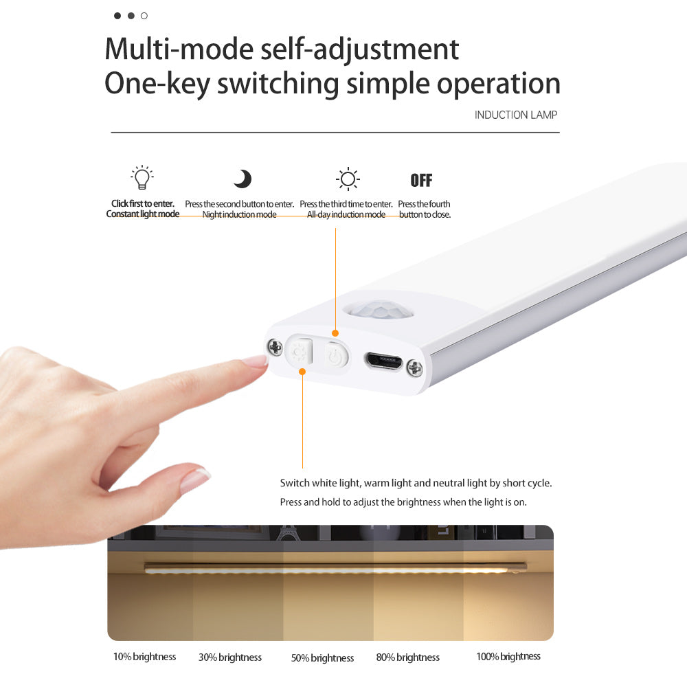 <tc>Lunvail</tc>™ LED svetlo s 3-v-1 pohybovým senzorom – nabíjateľné USB svietidlo do skrinky, šatníka a nástennej lampy (10–50 cm)