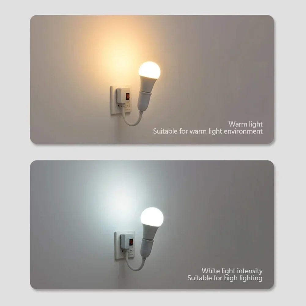 E27 Plug-in LED svetlo LED s prepínačom-360 ° držiak na rotujúcu žiarovku pre použitie na stene a výstupe | EÚ/US Plug