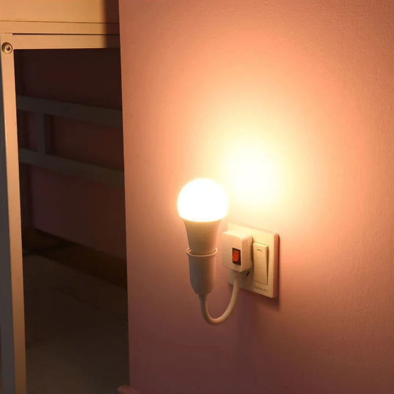 E27 Plug-in LED svetlo LED s prepínačom-360 ° držiak na rotujúcu žiarovku pre použitie na stene a výstupe | EÚ/US Plug