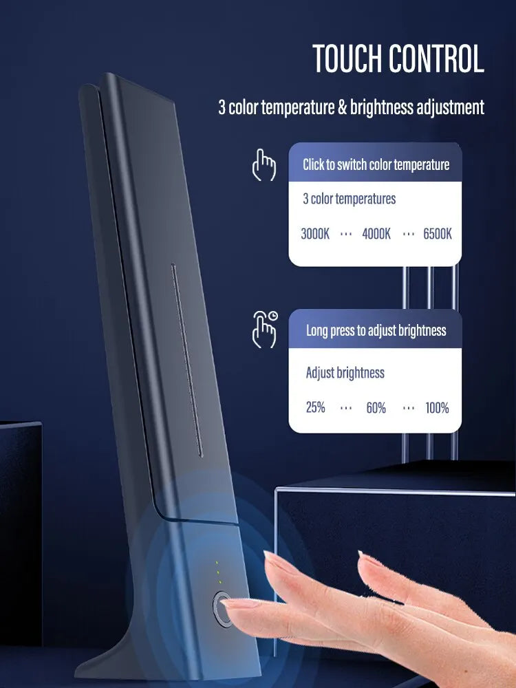 Skládací LED stolní lampa-USB dobíjecí dotyková ovládání, ochrana očí, stmívatelné 3-barevné světlo pro studium, kancelář a lůžko
