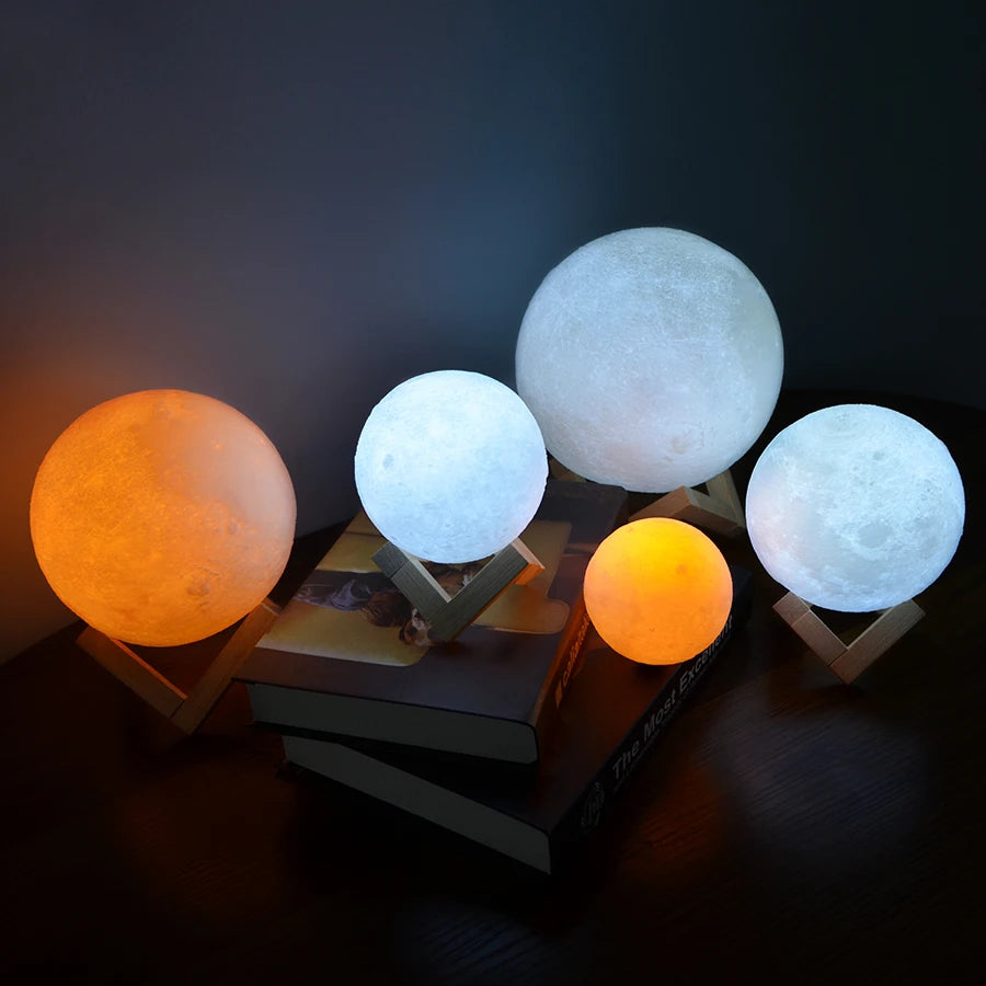 ミニムーンナイトライト - 3DプリントLEDランプ(タッチ&充電式) - 寝室、ギフト、キッズルームの16色の輝き