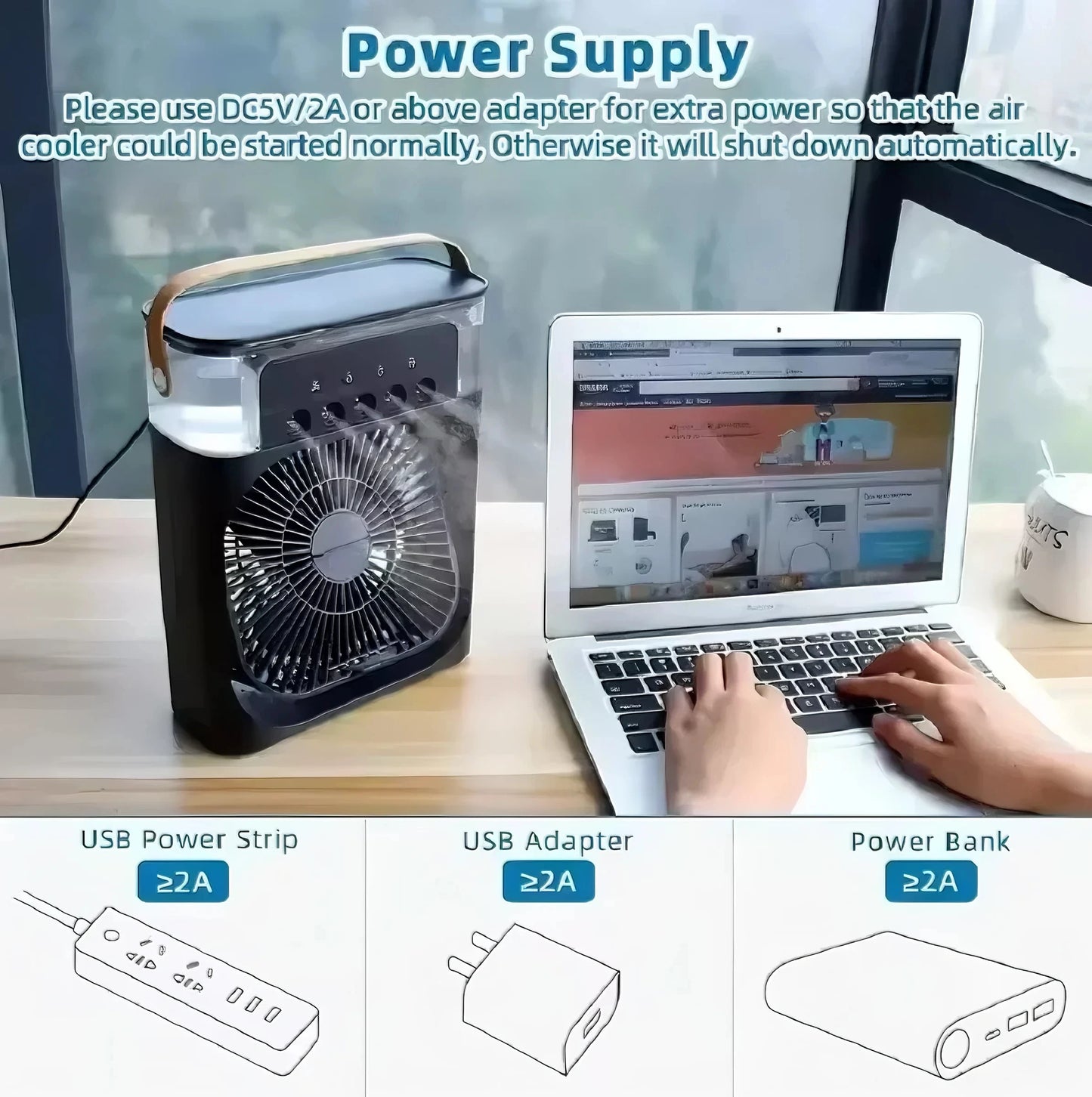 3-in-1 Portable Air Cooler Fan – LED Night Light, Humidifier & USB-Powered Mini AC