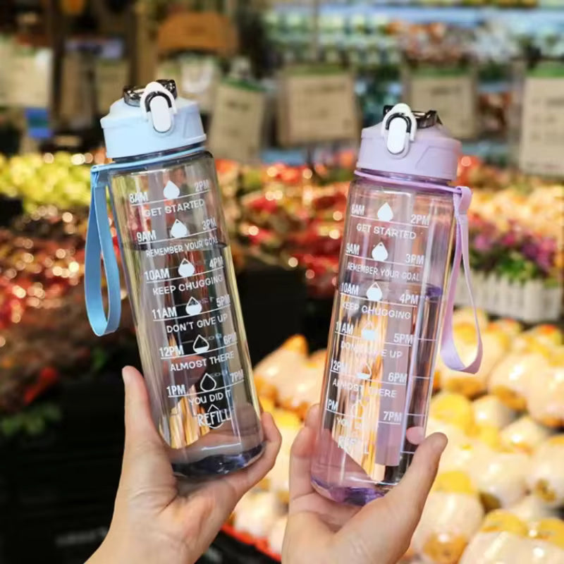 Lunvail™800mlスポーツウォーターボトル - フィットネス、旅行、毎日の水分補給のための時間マーキング付きの漏れ防止BPAフリーボトル
