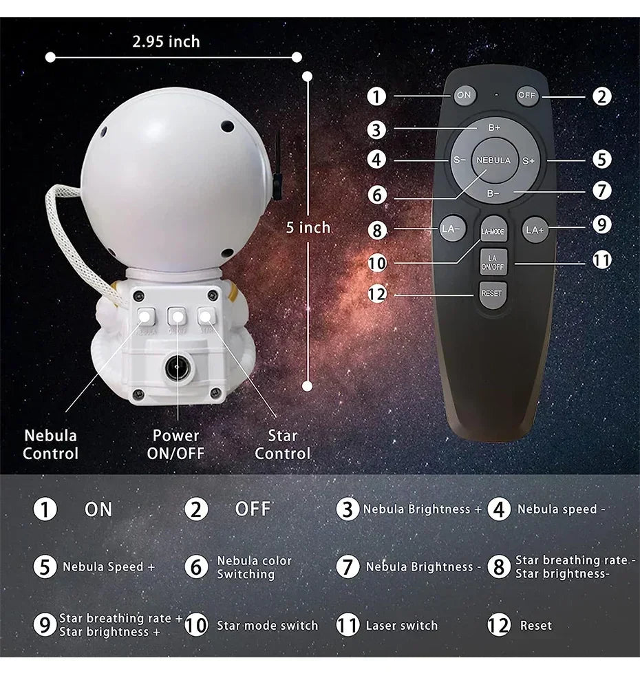 🌌 <tc>Lunvail</tc>™ 宇宙飛行士ギャラクシースタープロジェクター – 子供と大人のための宇宙をテーマにしたナイトライト